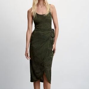 Mango Green Jaquard Wrap Dress - size S